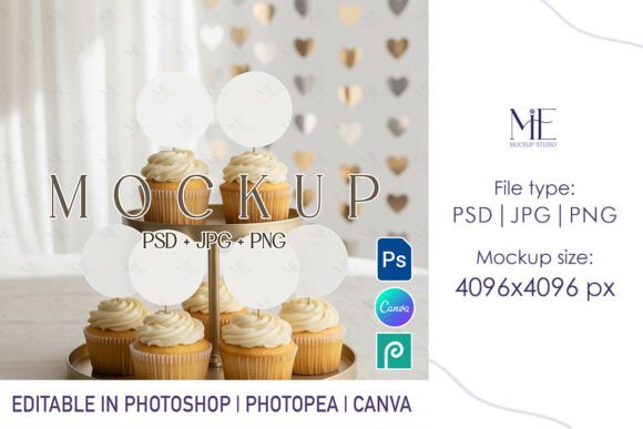 Download Cupcake Topper Mockup Set Circle Cake - Mockup Collection