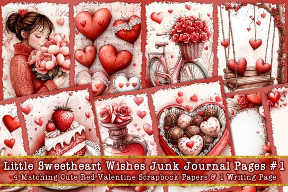 Download Cute Red Valentine Junk Journal Pages #1 - Cute Collection