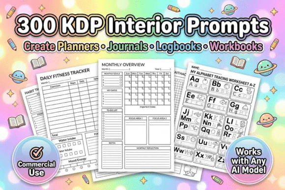 Download 300 KDP Low Content AI &amp; Tracker Prompts - Low content Collection