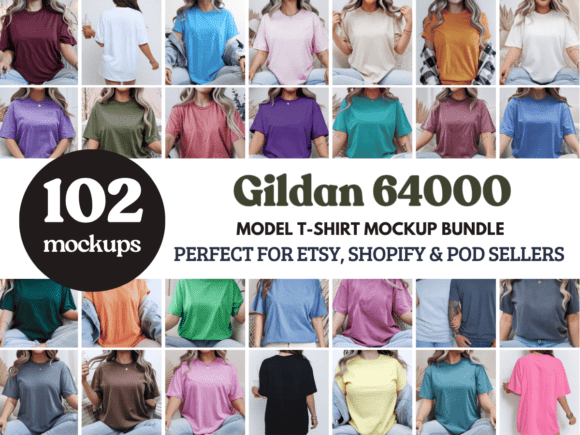 Download Gildan 64000 Model T-Shirt Mockup Bundle - Mockup Collection