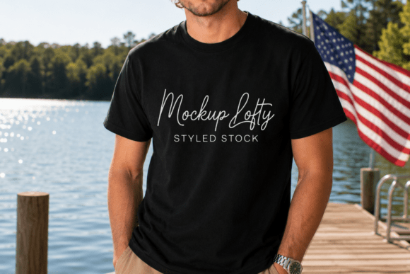 Download Black Gildan 5000 4th of July Mockup 7 - Mockup Collection
