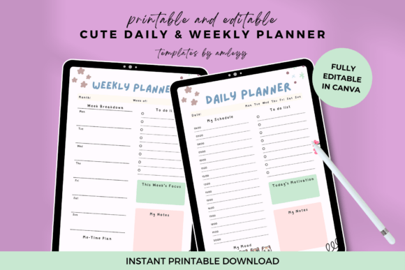 Download Cute Daily &amp; Weekly Planner Template - Cute Collection