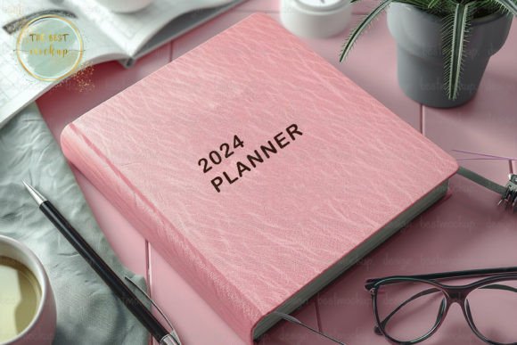 Download Pink Book Cover Mockup, 2024 Planner - Mockup Collection