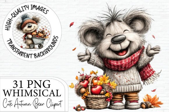 Download Whimsical Cute Autumn Bear PNG Clipart - Cute Collection