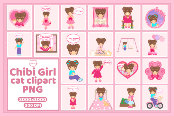 Download Cute Chibi Girl Cat Clipart PNG Bundle - Cute Collection