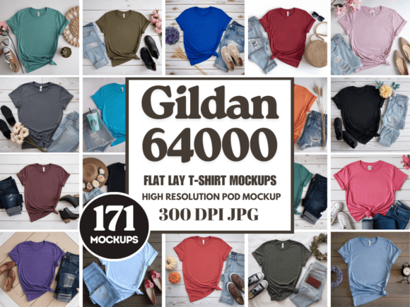 Download Gildan 64000 Flat Lay Mockup Bundle - Mockup Collection