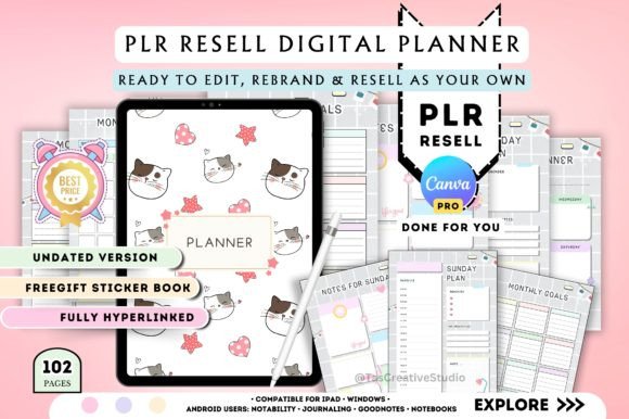 Download Editable PLR Cute Cat Digital Planner - Cute Collection