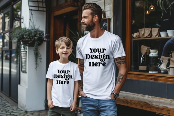 Download Gildan 5000 Dad &amp; Son White Shirt Mockup - Mockup Collection