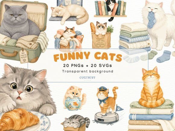 Download Cute Watercolor Mischievous Cat Cliparts - Cute Collection