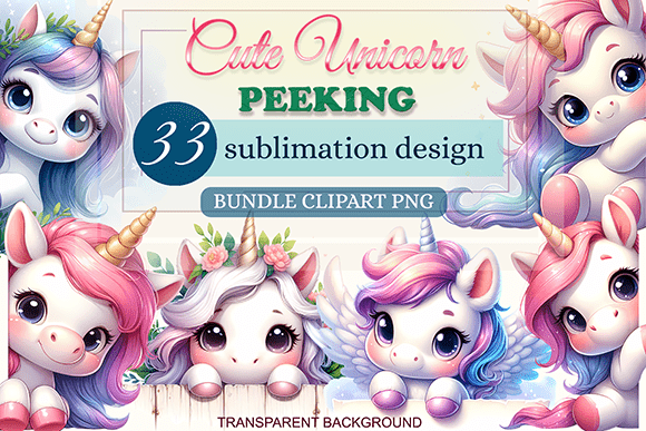 Download Cute Peeking Unicorn Sublimation Clipart - Cute Collection