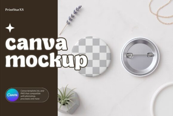 Download Button Pin Badge Canva Mockup PNG Custom - Mockup Collection