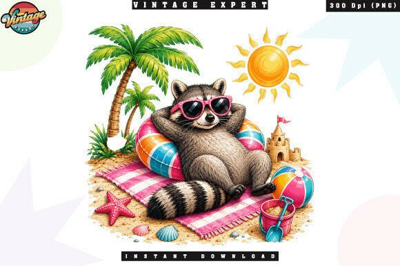 Download Cute Summer Beach Vacation Raccoon PNG - Cute Collection