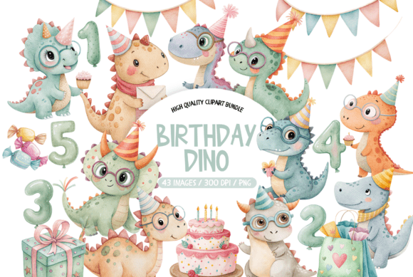Download Cute Birthday Dino Clipart Set - Cute Collection